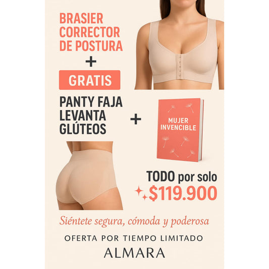 GRAN OFERTA 2X1 ✨BRASIER CORRECTOR DE POSTURA + PANTY FAJA LEVANTA GLUTEO + PDF "MUJER INVENCIBLE"✨